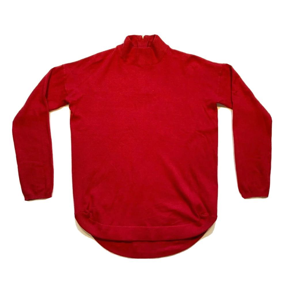 Red Rayon Blend Sweater Pullover Hi-Low Round Hem Mock Neck Zip Knit‎ Red M NWOT